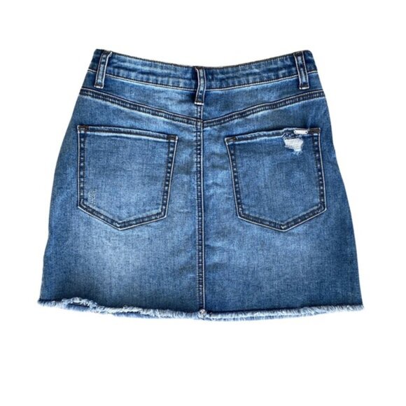Harlow raw hem distressed stretch denim mini skirt. Women’s size S - Picture 2 of 7